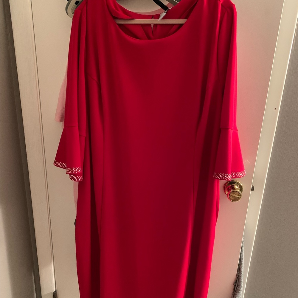 Vibrant Red Accented Bell Sleeve Dress